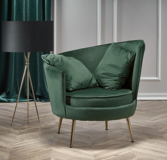 Fotoliu fix tapitat cu stofa si picioare metalice, Almanzo Velvet Verde Inchis / Auriu, l90xA90xH87 cm