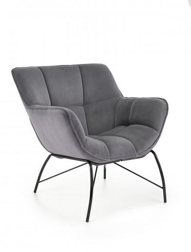 Fotoliu fix tapitat cu stofa si picioare metalice, Beltran Velvet Gri / Negru, l74xA73xH78 cm