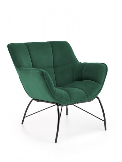 Fotoliu fix tapitat cu stofa si picioare metalice, Beltran Velvet Verde Inchis / Negru, l74xA73xH78 cm