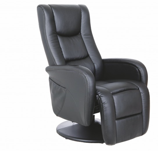 Fotoliu Recliner tapitat cu piele ecologica, cu functie masaj Paulos Negru, l68xA85xH106 cm