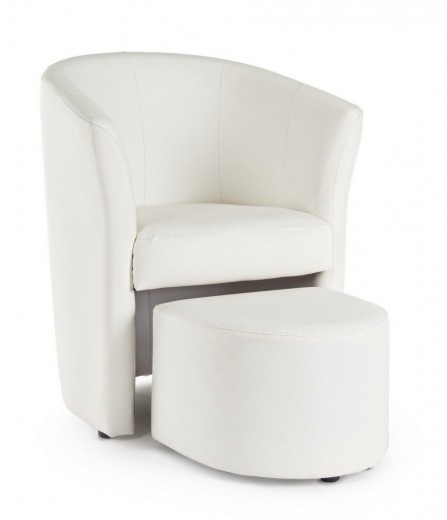 Fotoliu Relaxare tapitat cu piele ecologica + Taburet Rita Alb, l64,5xA59,5xH78 cm