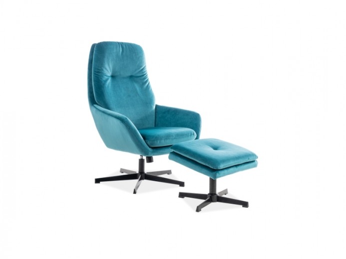 Fotoliu Relaxare tapitat cu stofa + Taburet Fonzi Velvet Turcoaz, l75xA82xH108 cm