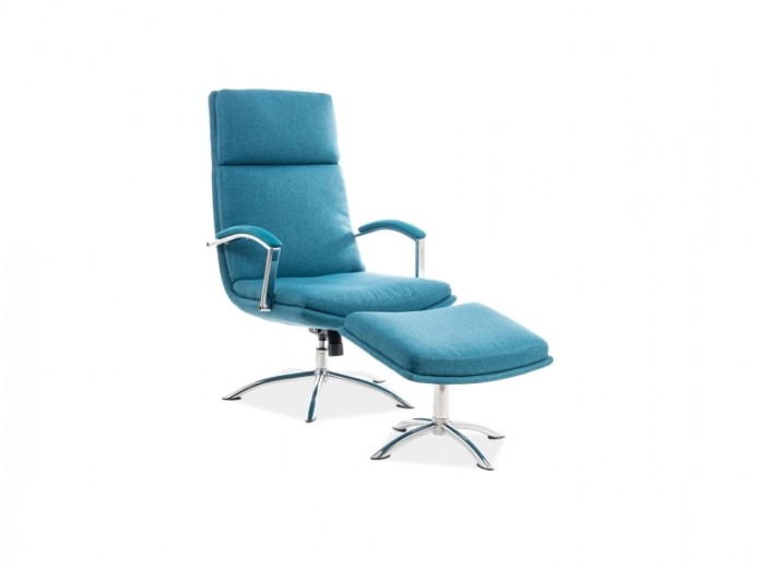 Fotoliu Relaxare tapitat cu stofa + Taburet Jaffar Turcoaz, l63xA80xH109 cm