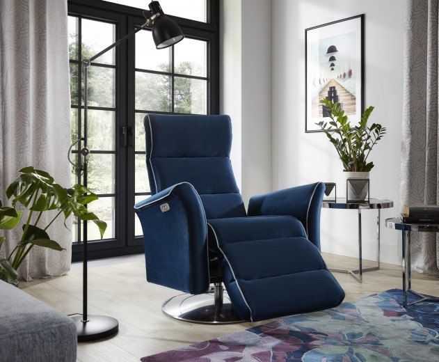 Fotoliu rotativ cu mecanism electric Relax, tapitat cu stofa, Lival Bleumarin, l86xA86xH116 cm