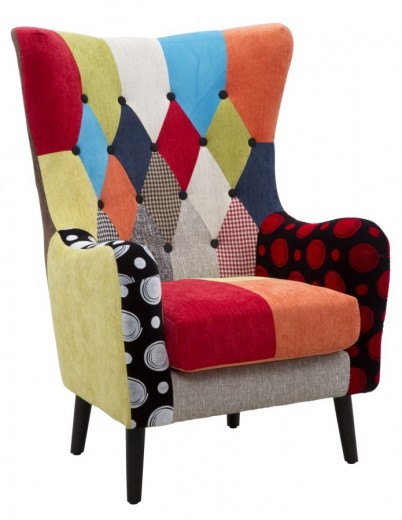 Fotoliu fix tapitat cu stofa, cu picioare din lemn Imperial Patchwork Multicolor, l73xA79xH106 cm