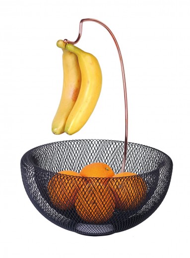 Fructiera cu suport pentru banane, din metal, Ø29,5xH42 cm, Black Rose