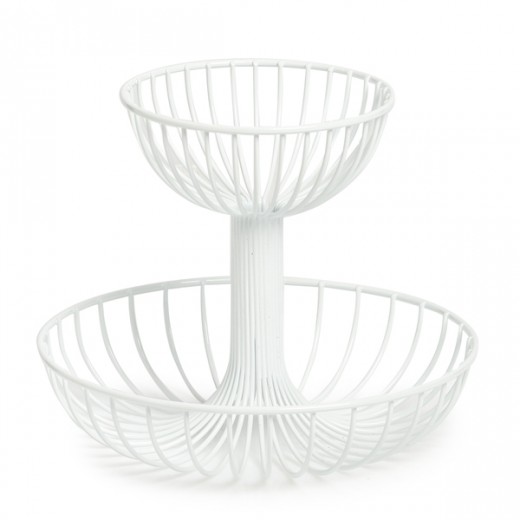 Fructiera Duo Basket cu 2 nivele, Metal Alb, Ø29xH23,5 cm