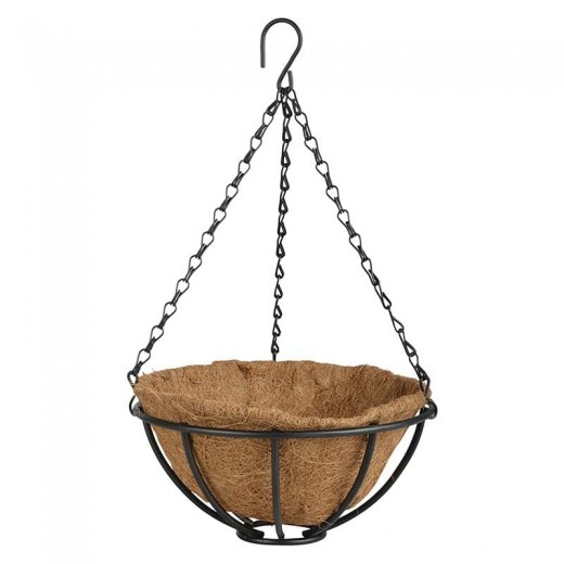 Ghiveci suspendabil din metal si fibre de cocos, Basket Negru, Ø25,2xH11,7 cm
