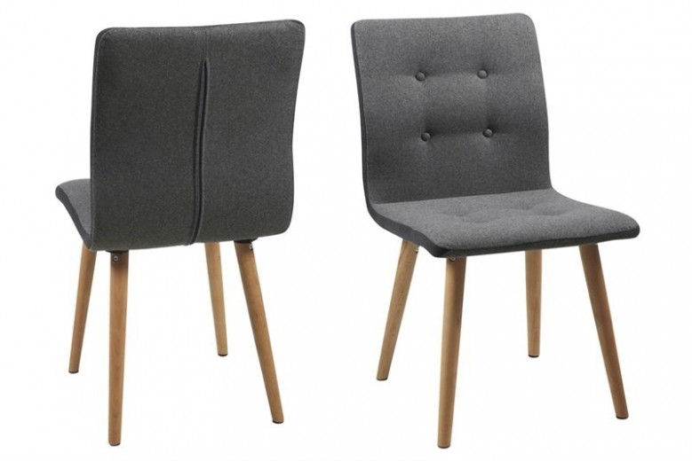 Set 2 scaune tapitate cu stofa si picioare din lemn Frida Gri Deschis / Gri Inchis / Stejar, l43xA55xH88 cm