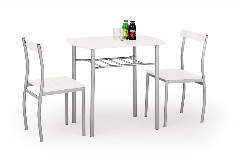 Set masa din MDF si metal + 2 scaune Lanelle White, L82xl50xH75 cm
