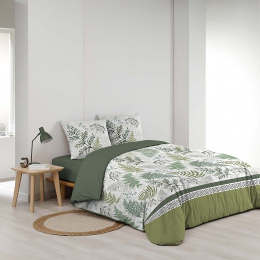 Lenjerie de pat din bumbac, Verveine Verde / Alb, 220 x 240 cm