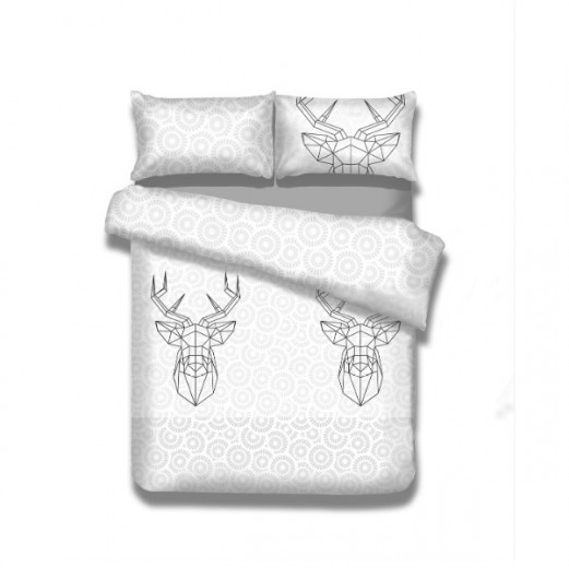 Lenjerie de pat din flanel Snuggy My Deer Friend White / Light Grey