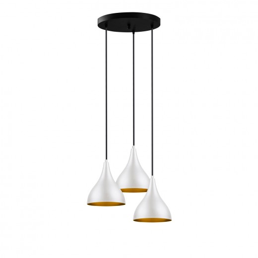 Lustra Damla Trio Asimetric Alb / Auriu