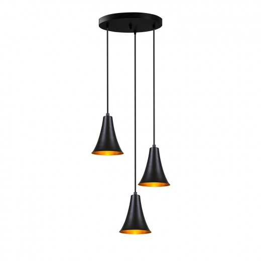 Lustra Konik Trio Asimetric Negru / Auriu