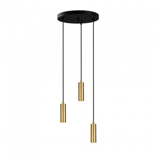 Lustra Tube Short Trio Asimetric Negru / Auriu