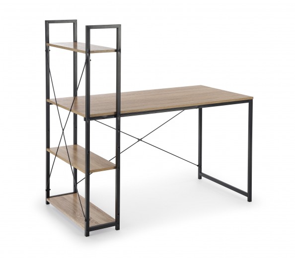 Masa de birou cu etajera, din pal si metal Narcis B1 Stejar Sonoma / Negru, L120xl64xH120 cm