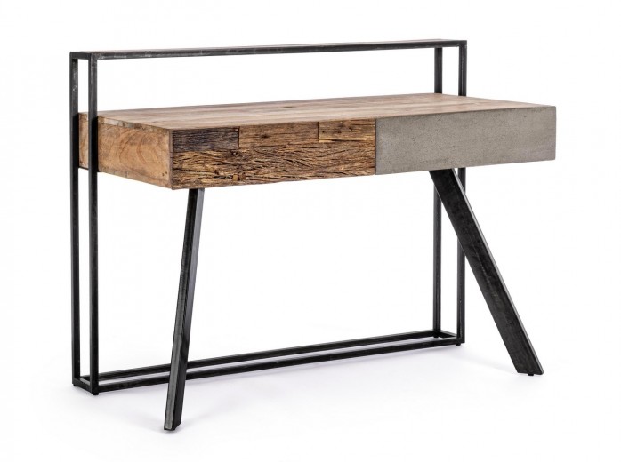 Masa de birou din lemn, pal si metal, cu 2 sertare Manchester Natural / Negru, L120xl60xH92 cm