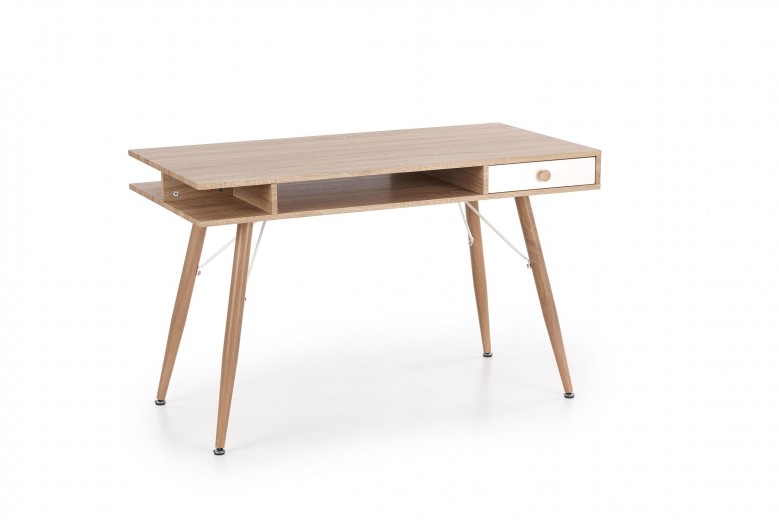 Masa de birou din MDF si metal, cu 1 sertar Ben-34 Stejar Sonoma / Alb, L120xl60xH75 cm