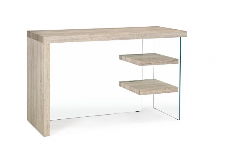 Masa de birou din MDF si sticla Line Natural / Transparent, L120xl50xH76 cm