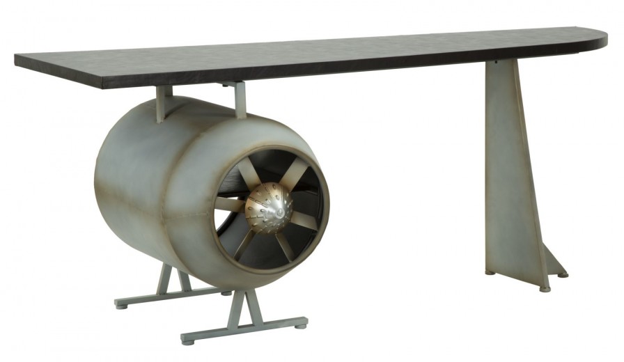 Masa de birou din metal si MDF Aviator Gri, L181xl70,5xH71 cm