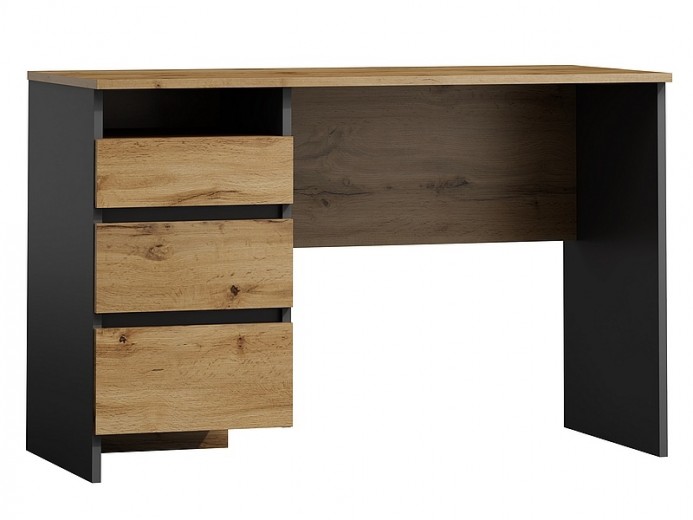 Masa de birou din pal, cu 3 sertare, Benny-005 Stejar Wotan / Antracit, L120xl55xH77 cm