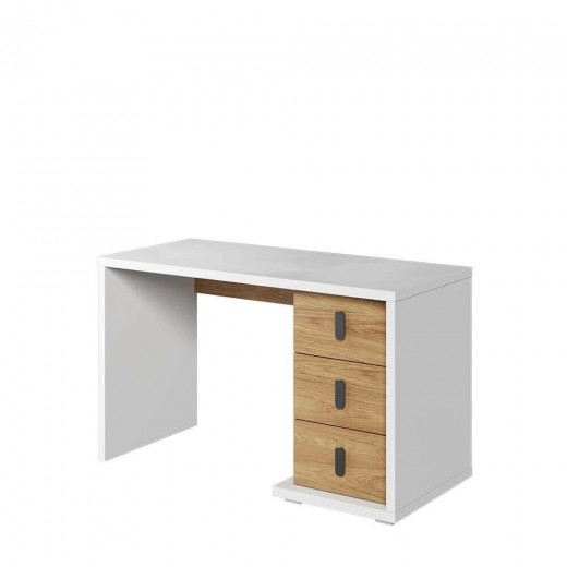 Masa de birou din pal, cu 3 sertare, pentru copii si tineret, Simi 06 Natural / Alb, L125xl55xH75 cm