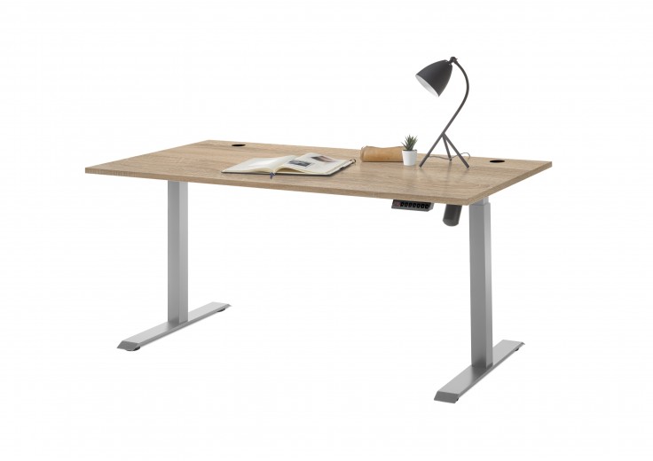Masa de birou din pal si metal, cu reglaj electric pe inaltime Prato Stejar Sonoma, L160xl77xH72-120 cm