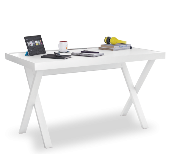 Masa de birou din pal si metal, pentru tineret Young Alb, L130xl70xH75,5 cm