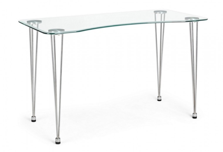 Masa de birou din sticla si metal Rondo Transparent / Crom, L120xl60xH74 cm