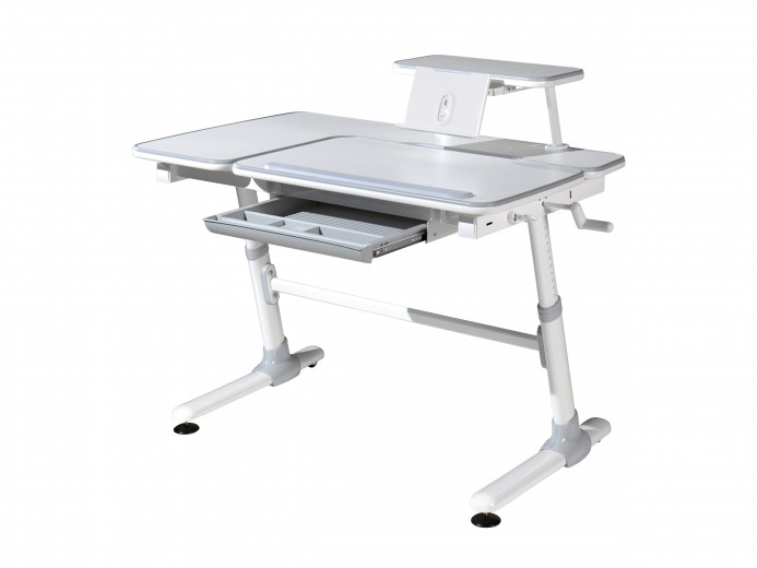 Masa de birou ergonomica cu suport tableta, pentru copii Comfortline Alb / Gri, L119xl73xH56-80 cm
