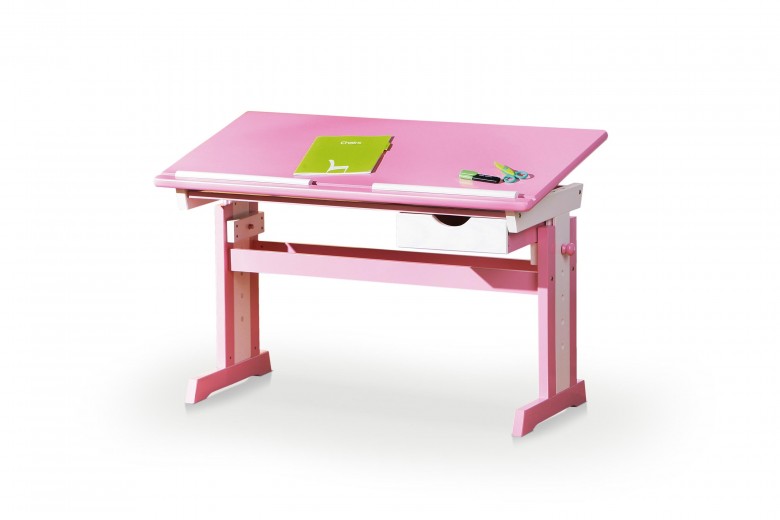 Masa de birou pentru copii, din MDF si lemn Ciel Pink / White, L109xl55xH62-88 cm