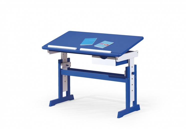 Masa de birou pentru copii, din MDF si lemn Pacifico Blue / White, L109xl55xH65-93 cm
