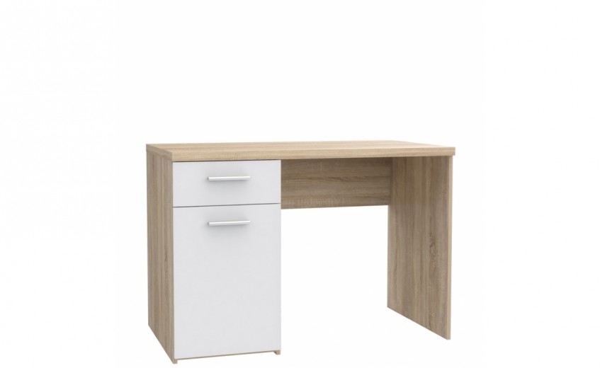 Masa de birou din pal, cu 1 sertar si 1 usa Winer Stejar Sonoma / Alb, L110xl60xH76,3 cm