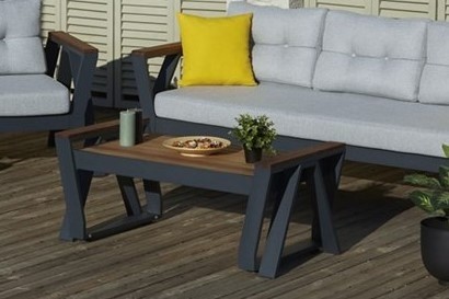 Masa de cafea pentru gradina / terasa, din aluminiu si lemn Atlas Maro / Antracit, L114xl60xH49 cm