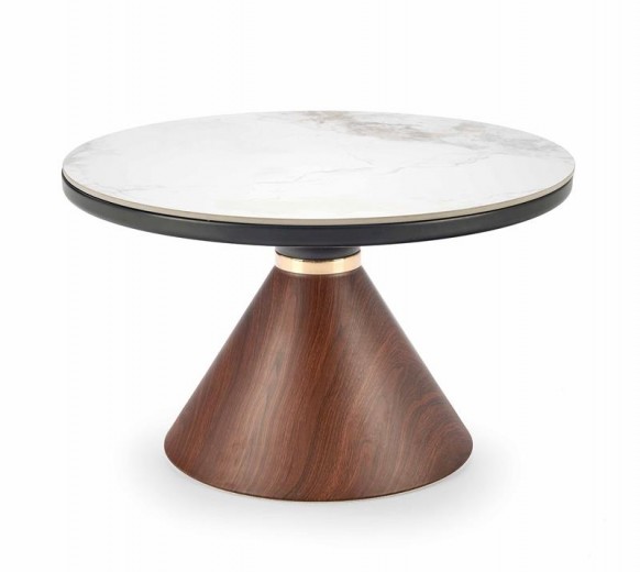 Masa de cafea din ceramica si metal, Gestis Big Marmura / Nuc, Ø70xH43 cm