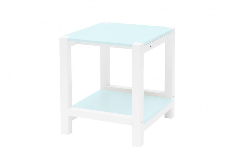 Masa de cafea din lemn de fag si MDF Triventi Light Turquoise / White, L40xl30xH40 cm