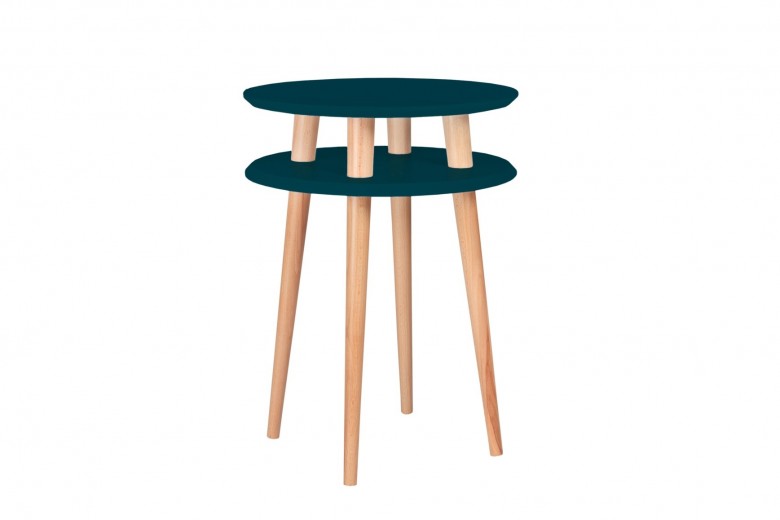 Masa de cafea din lemn de fag si MDF Ufo High Petrol Blue / Beech, Ø45xH61 cm