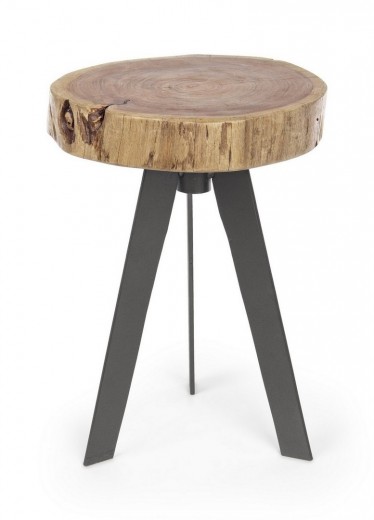 Masa de cafea din lemn de salcam si metal Aron Small Round Natural / Negru, Ø32xH39 cm