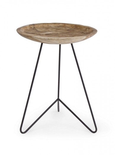Masa de cafea din lemn de tec si metal Zahira Small Natural / Negru, Ø40xH50 cm