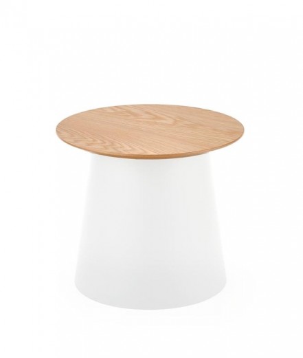 Masa de cafea din MDF, furnir si polipropilena, Azael-S Natural / Alb, Ø49xH43 cm