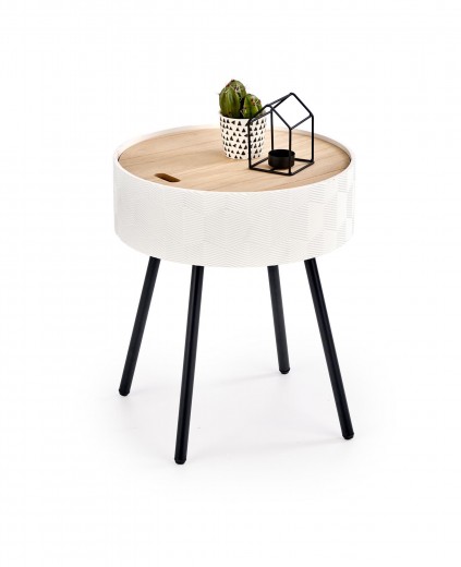 Masa de cafea din MDF, lemn si metal Auren Alb / Negru, Ø38xH45 cm