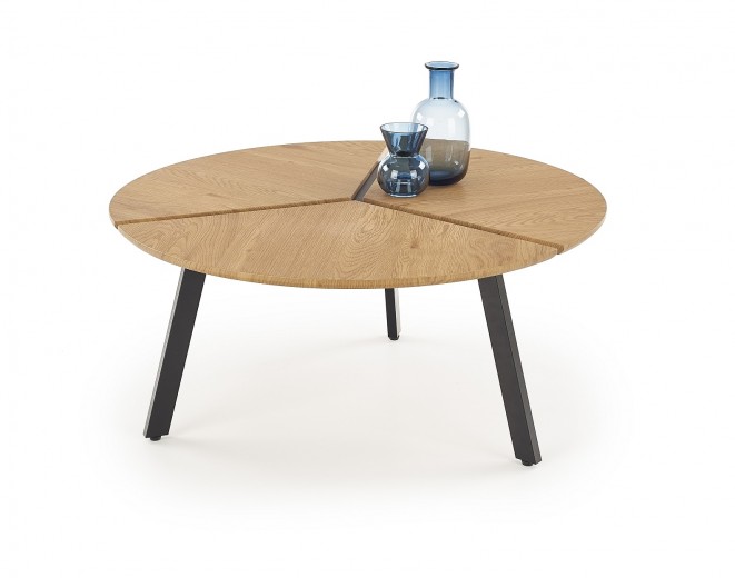 Masa de cafea din MDF si metal, Lerato Stejar Auriu / Negru, Ø86xH40 cm