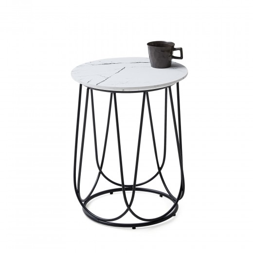 Masa de cafea din MDF si metal Nowels S Marmura / Negru, Ø40xH51 cm