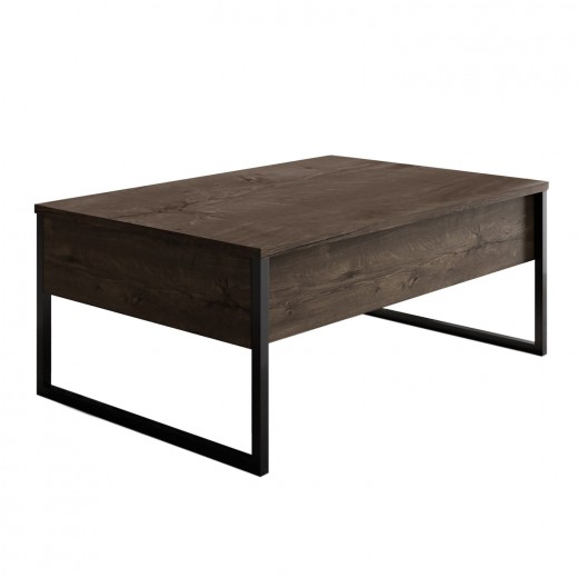 Masa de cafea din pal si metal, Luxe Nuc / Negru, L90xl60xH40 cm