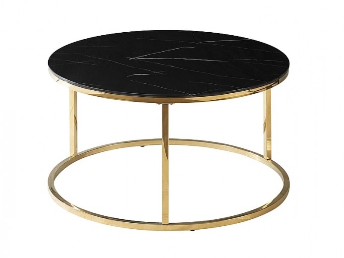 Masa de cafea din stical si metal, Sabra Negru / Auriu, Ø80xH45 cm