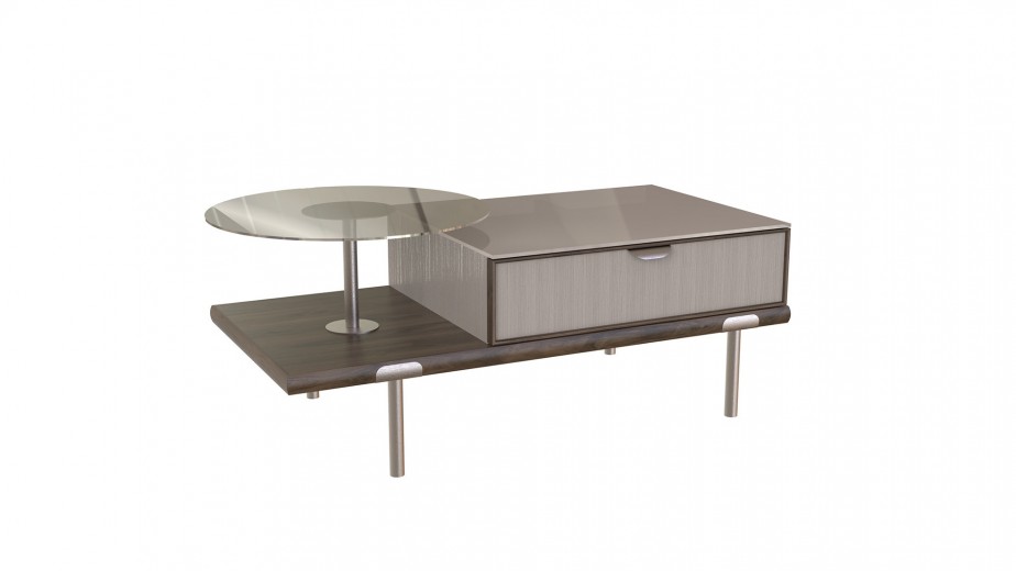 Masa de cafea din sticla, pal si metal, cu 1 sertar, Gift Multicolor, L126,8xl59,6xH53,6 cm