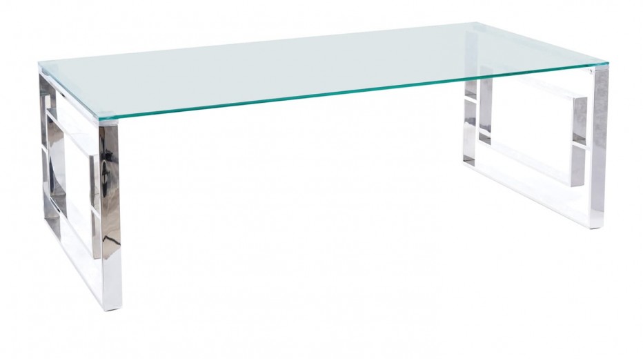 Masa de cafea din sticla si metal Alucia A Transparent / Crom, L120xl60xH45 cm