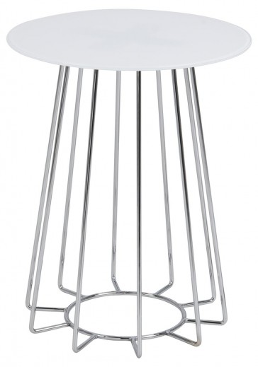 Masa de cafea din sticla si metal Casia Alb / Crom, Ø40xH50 cm