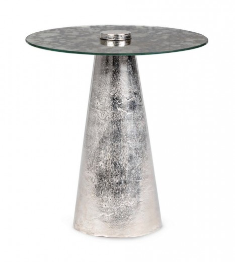 Masa de cafea din sticla si metal Dinpal Nichel, Ø40xH44 cm