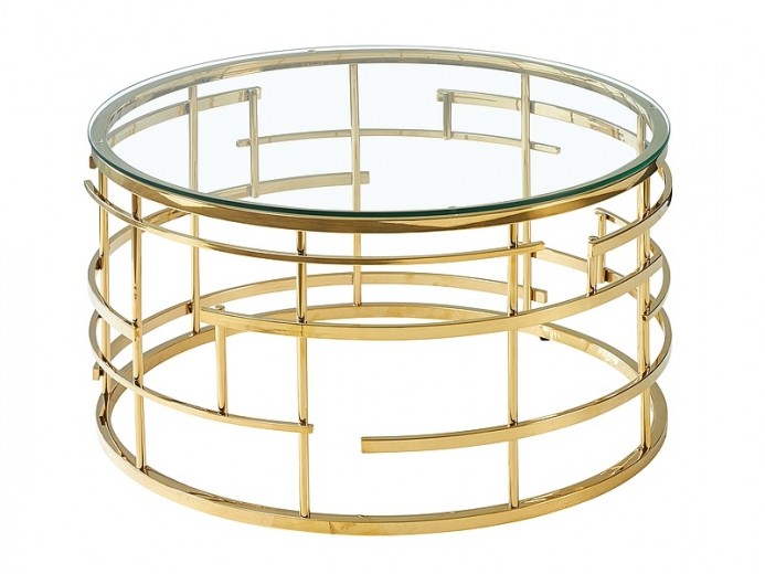 Masa de cafea din sticla si metal, Lively Transparent / Auriu, Ø80xH45 cm